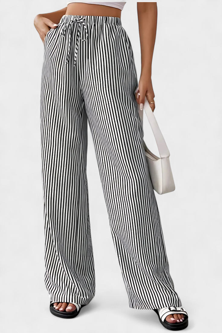 Nadine | Pantalón Recto de Rayas con Cintura Ajustable