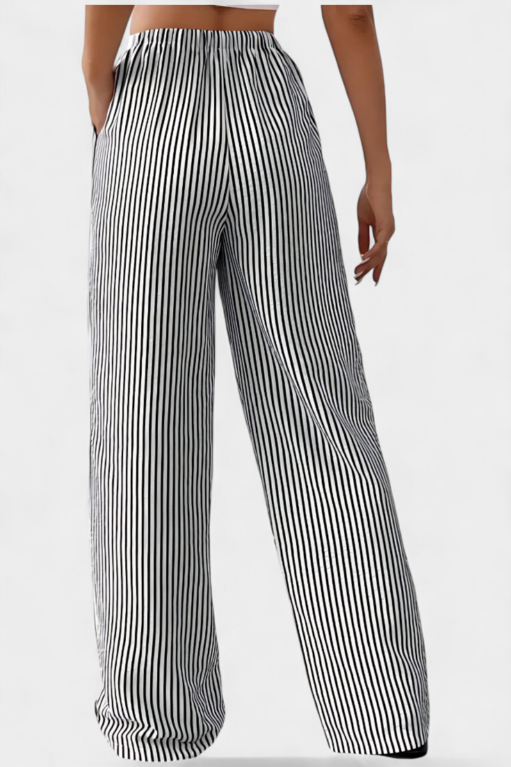 Nadine | Pantalón Recto de Rayas con Cintura Ajustable