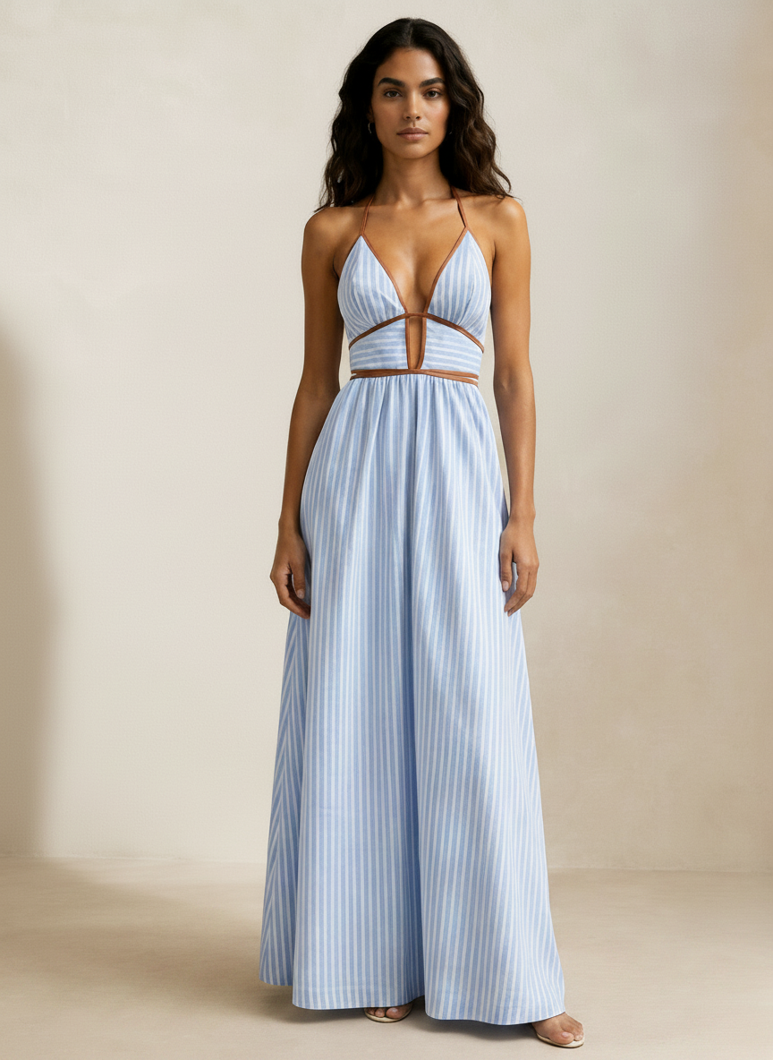 Vestido Largo Halter de Rayas