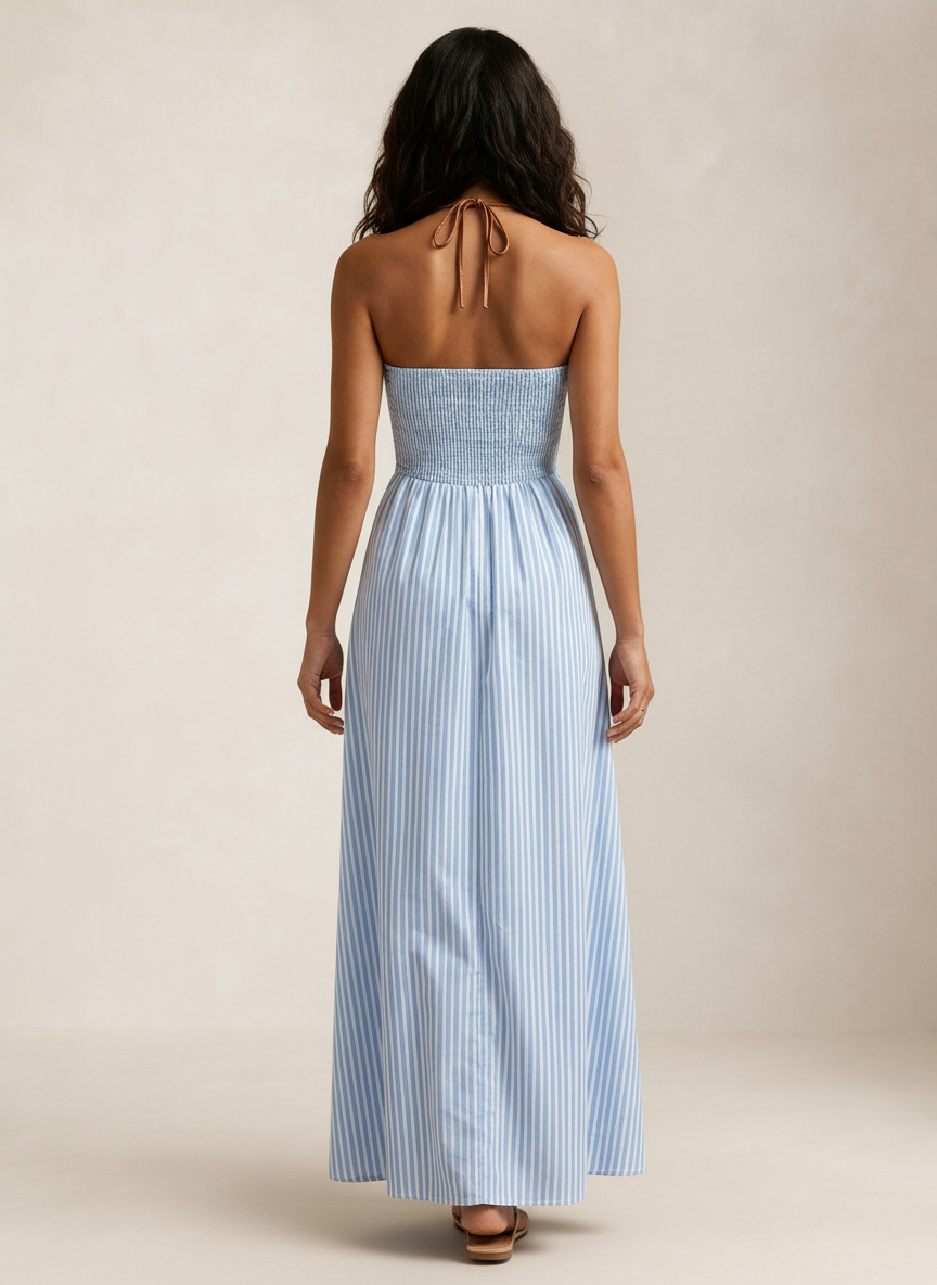 Vestido Largo Halter de Rayas