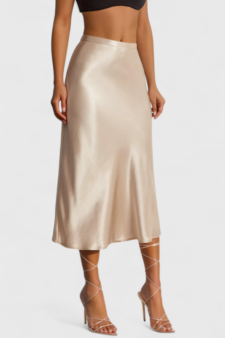 Selene | Falda Midi Satinada de Cintura Alta
