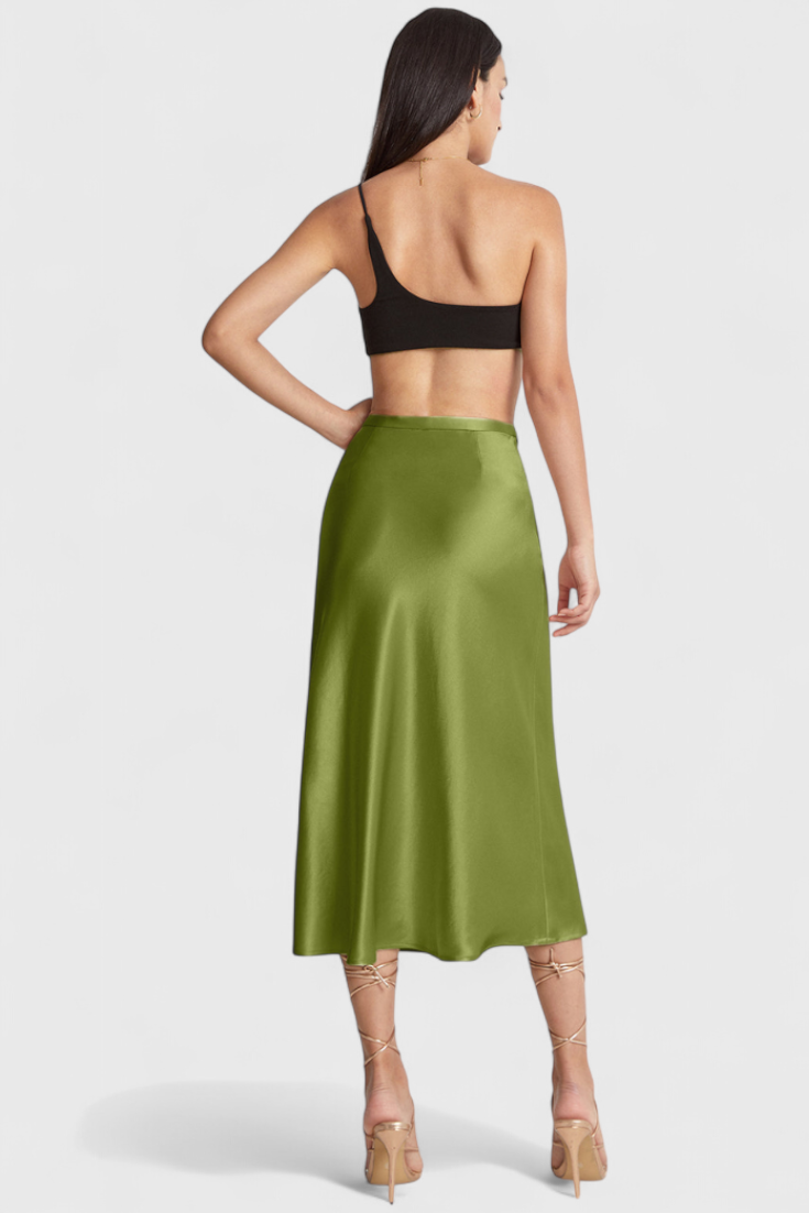 Selene | Falda Midi Satinada de Cintura Alta