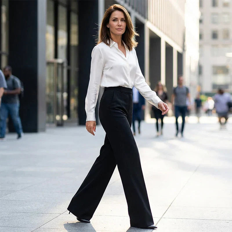 Pantalón de tiro alto de corte recto y elegante |