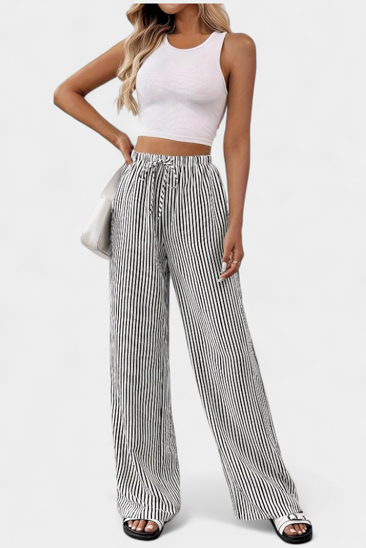 Nadine | Pantalón Recto de Rayas con Cintura Ajustable