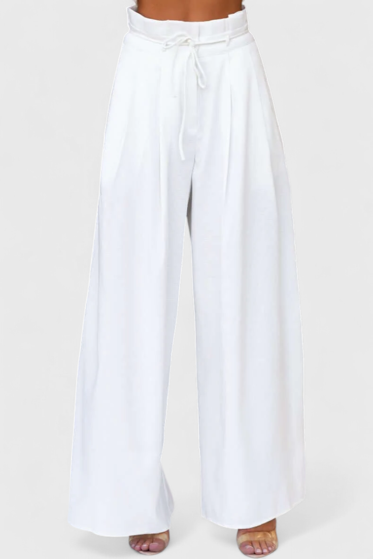 Conjunto de Lino con Top de Abertura Frontal y Pantalón de Pierna Ancha