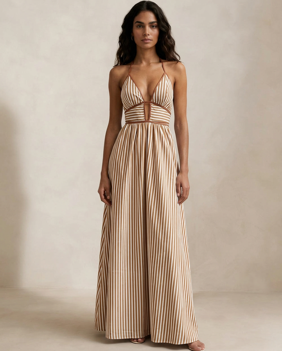 Vestido Largo Halter de Rayas