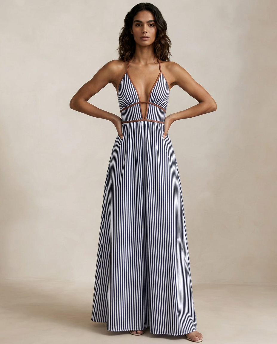 Vestido Largo Halter de Rayas