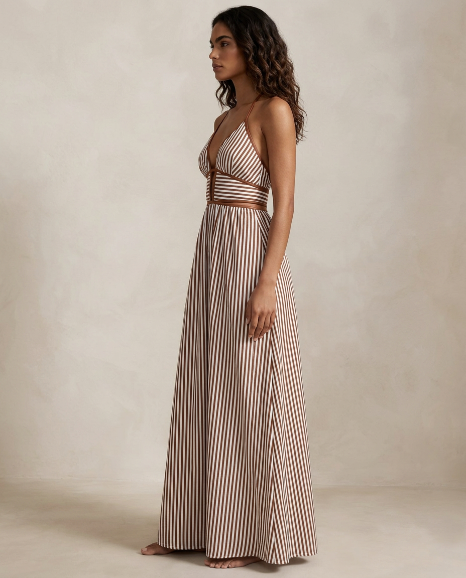 Vestido Largo Halter de Rayas