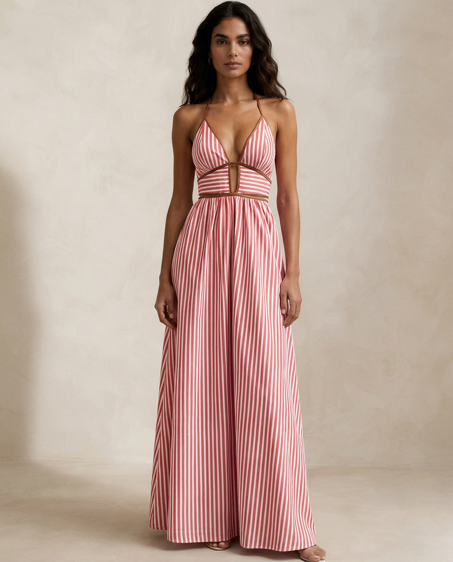 Vestido Largo Halter de Rayas